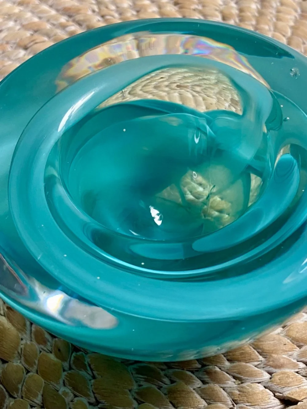 Vintage Kosta Boda Glass Atoll Anna Ehrner Aqua Green Swirl Votive Candle Holder